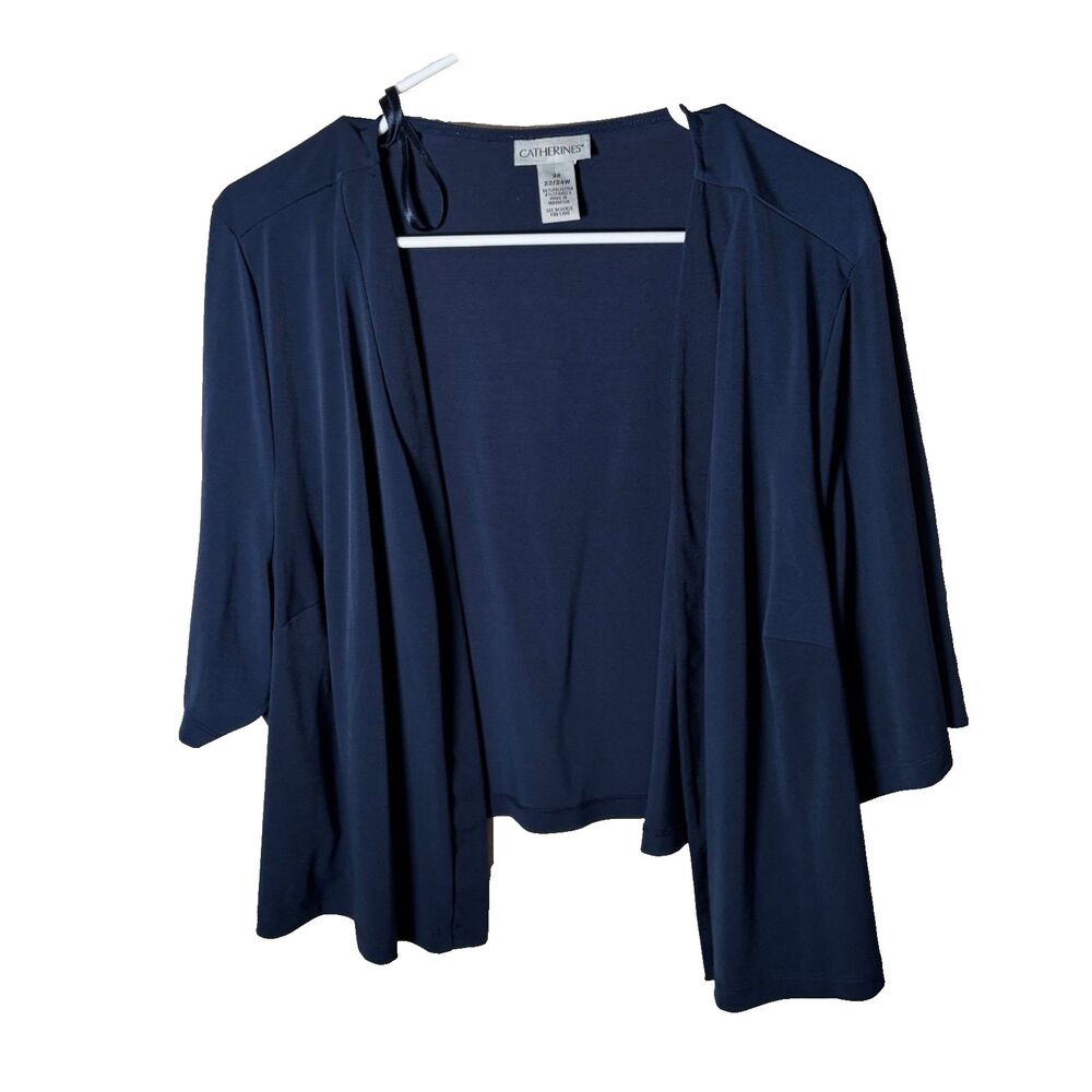 Catherines Cardigan Sweater Women's 2X Navy Shrug Half Sleeve Career 22/24W